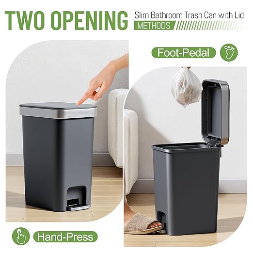 Bathroom Trash Can with Lid, 2.6 Gallon /10 Liter Small Garbage Can, Press Top - Image 5