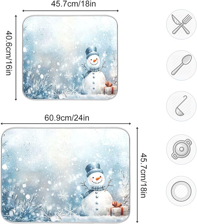 Winter Snowman Silver Dish Drying Mat - Image 3