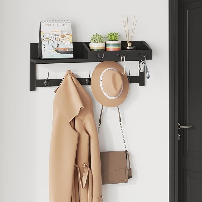 AMBIRD Wall Hooks with Shelf, 26.57 Inch Entryway Wood Coat Hooks - Image 3