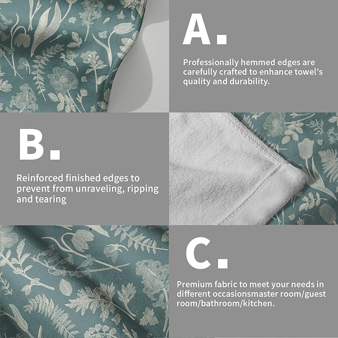 Aqua Spring Floral Hand Towels for Bathroom Set of 2 Flower Leaves Vintage - Image 5