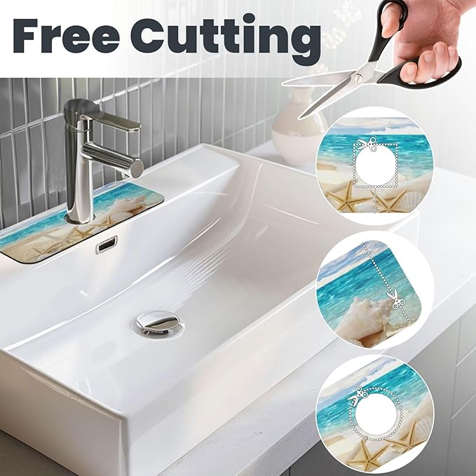 Beach Starfish Seashell Shell Summer Kitchen Sink Splash Guard Faucet Mat Super - Image 3