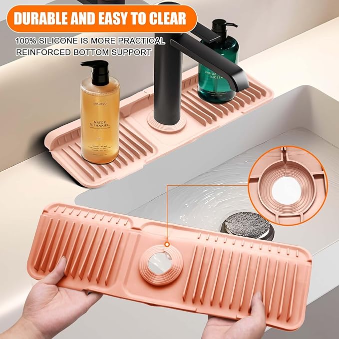 Pink Button Style Faucet Drip Catcher – Silicone Faucet Mat - Image 5