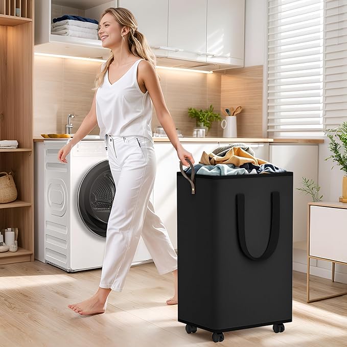 Laundry Basket with Wheels, Collapsible Laundry Baskets, Laundry Hamper with - Image 6