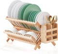 Bamboo Dish Drying Rack, 2 Tier Collapsible Dish Rack by Worthyeah