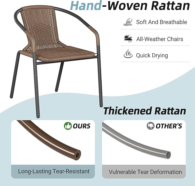 Amopatio Outdoor Dining Chairs Set of 4, Stackable Patio Chairs, Rattan Wicker Patio Dining Chairs Set of 4, Bistro, Deck, Yard, Porch, Brown - Image 6