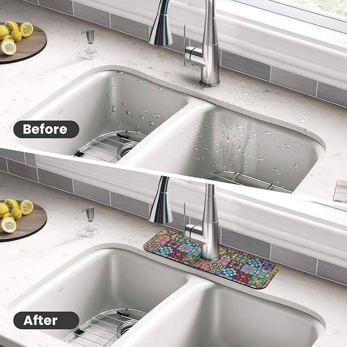 Talavera Mexican Ceramic Tiles Boho Kitchen Sink Splash Guard Faucet Mat 1 Pcs - Image 4