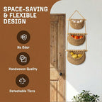 Cotton Hanging Fruit Basket, 3 Tier Woven Wall Basket, Hanging storage baskets - Image 2