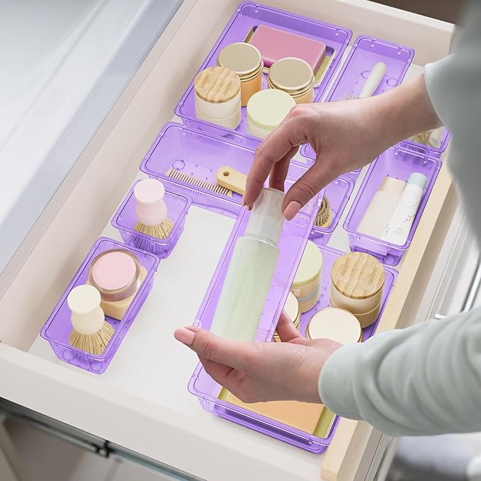 15 PCS Clear Plastic Drawer Organizer Set, 4-Size Acrylic Drawer Storage Trays - Image 2