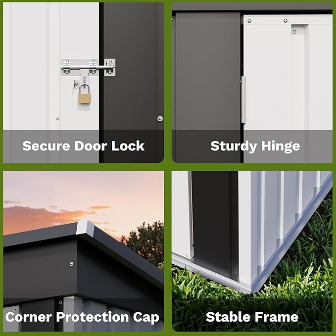 Patiowell 5x3 FT Outdoor Storage Shed, Garden Tool Shed with Sloping Roof and Lockable Door, Metal Shed for Backyard Garden Patio Lawn, White - Image 5