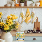 Boyiee Set of 6 Yellow Flower Kitchen Towels Decorative Floral Tea Towels - Image 2