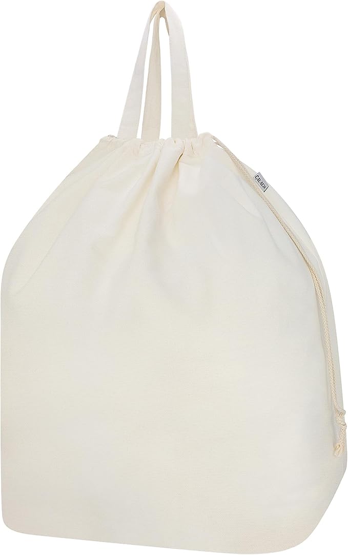 Canvas Laundry Bags with Handles & Rectangular Base, Washable Canvas Drawstring by CALACH