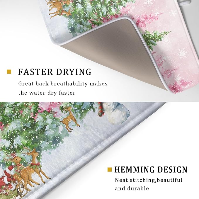 Winter Dish Drying Mats for Kitchen Counter Watercolor Forest Decoration Coffee - Image 3