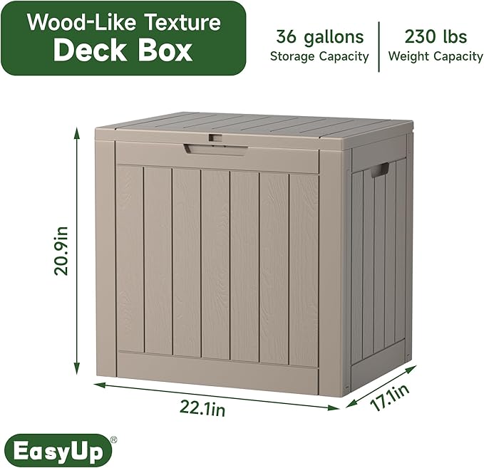 EasyUp 36 Gallon Outdoor Storage Box Waterproof, Resin Outdoor Deck Box, Lockable Deck Boxes for Garden Tools Equipment and Cushions (Gray) - Image 2