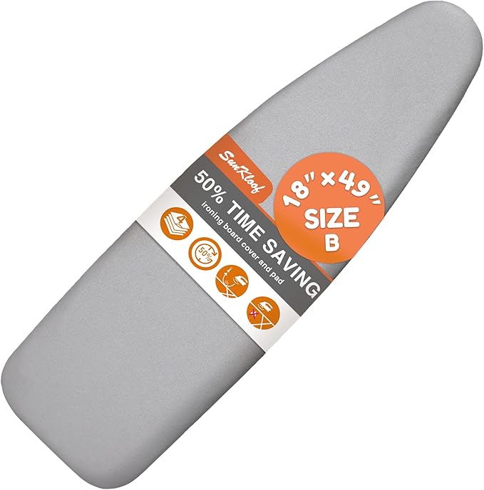 Ironing Board Cover and Pad 18"x49" Extra Wide Natural Cotton, Scorch and Stain by SUNKLOOF