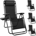 NEWBULIG Zero Gravity Chair Set of 4, Lounge Chair Folding Portable Adjustable Camping Reclining Chairs with Adjustable Pollow, Mesh Back, Cup Holder Trays Lawn Patio Chair for Pool Beach - Black by NEWBULIG