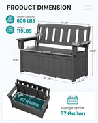 SERWALL HDPE Outdoor Storage Bench, All-Weather, UV-Resistant Deck Box with Waterproof Storage Bags, 57 Gallon Dual-Use Seat & Organizer Deck Boxes for Patio, Garden Tools & Pool (Gray) - Image 3