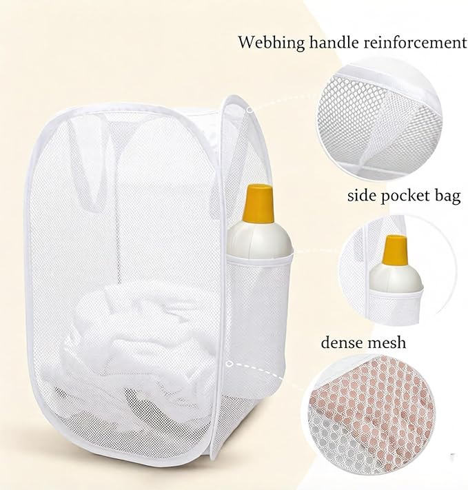 The upgraded pop-up laundry basket features a breathable side pocket mesh design - Image 3