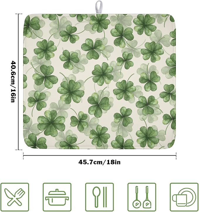 St Patrick's Day Green Clover Dish Drying Mat - Image 2