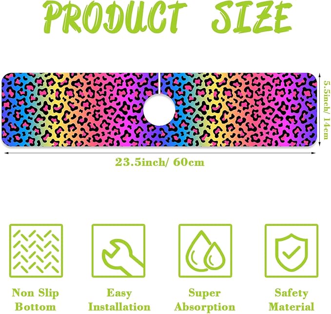 Sink Faucet Absorbing Mat Rainbow Colored Leopard Print Sink Splash Guard - Image 2