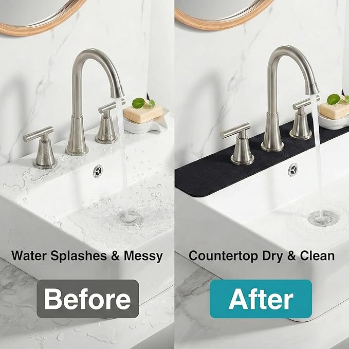 2PCS Faucet Mat for Bathroom Sink 3 Holes: 23.5’’Lx4.5’’W Splash Guard Fits 8 - Image 6