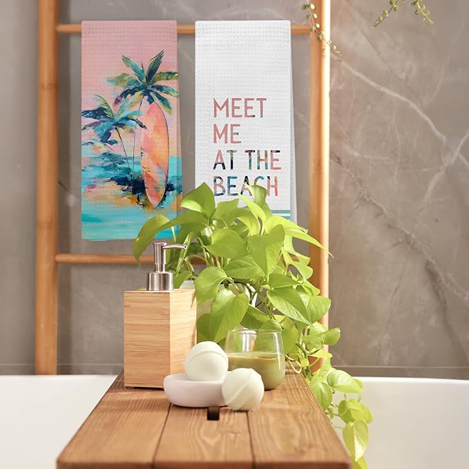 Boho Coastal Beach Kitchen Towels, Meet Me at The Beach Decorative Hand Towels - Image 7