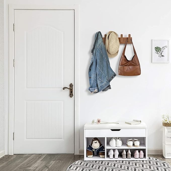 Wood Coat Rack Wall Mount with 5 Hooks, Natural Wall Coat Hook - Image 8
