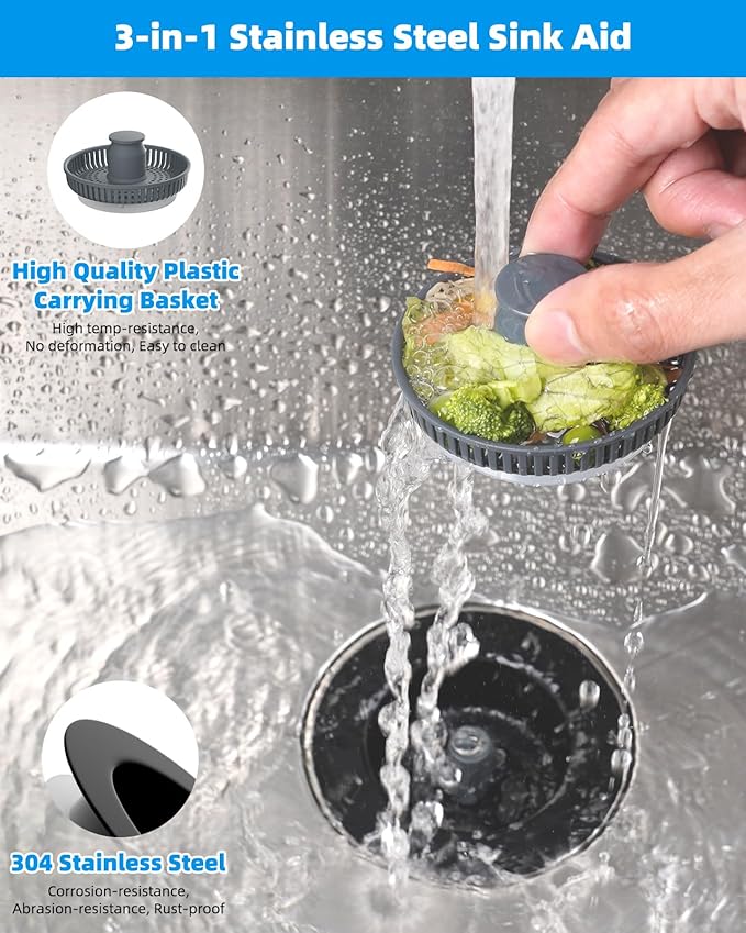 Hibbent Upgraded 3 in 1 Kitchen Sink Drain Strainer and Stopper Combo, - Image 2