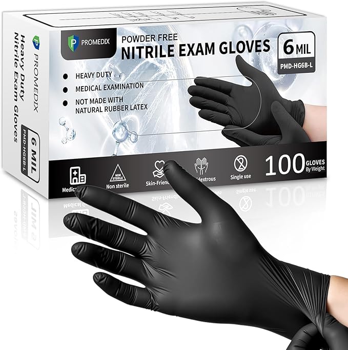 PROMEDIX P Black Disposable Nitrile Gloves, 6Mil 100 Pcs Food Safe Cooking by PROMEDIXP