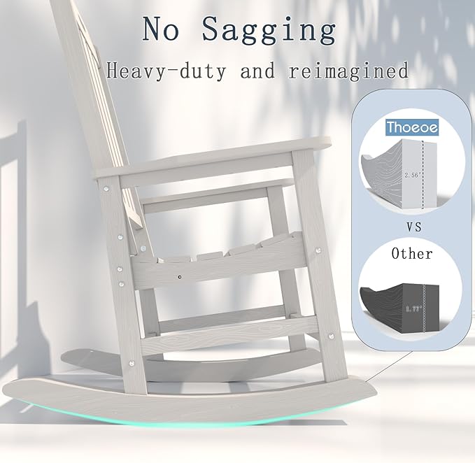 Oversized Rocking Chair Set of 4, Outdoor Rocking Chair for Adults, All Weather Resistant Porch Rocker for Lawn Garden, White - Image 8