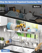 2 Tier Extra Large Over The Sink Dish Drying Rack, Expandable Stainless Steel - Image 7