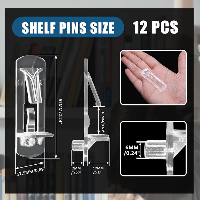 Biaungdo 12 Pcs Plastic Locking Shelf Support Pegs, 6mm Clear Cabinet Shelf - Image 2