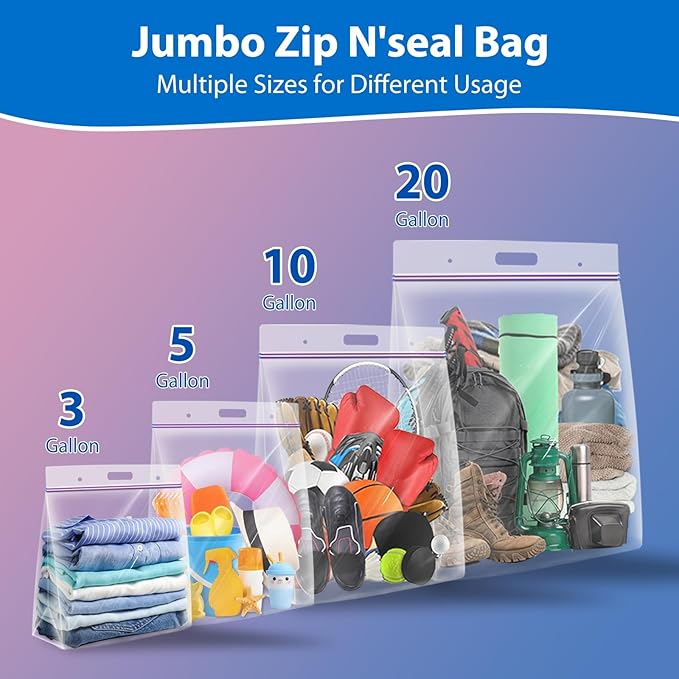 Zipper Storage Bags with Handle and Bottom, 3 Gallon Heavy Duty Clear Handy - Image 3