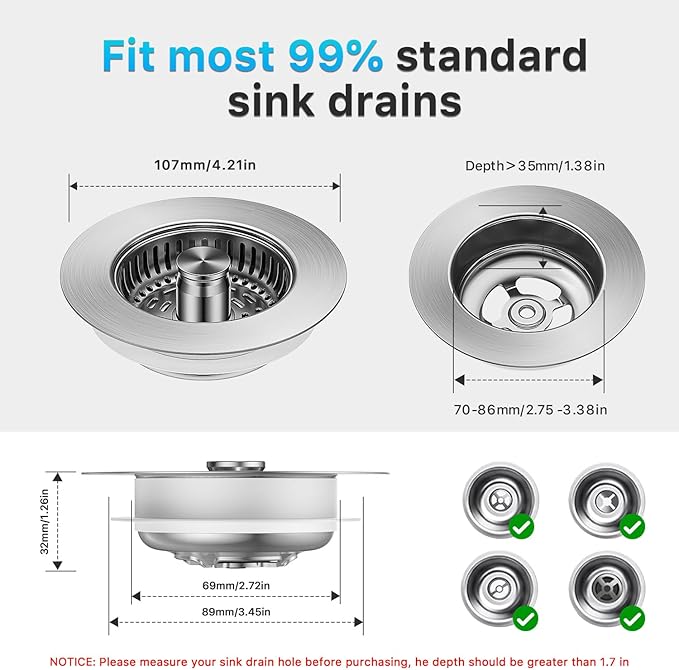 1S-Install Upgraded Kitchen Sink Strainer & Stopper – Pop-Up Fast Drain - Image 7