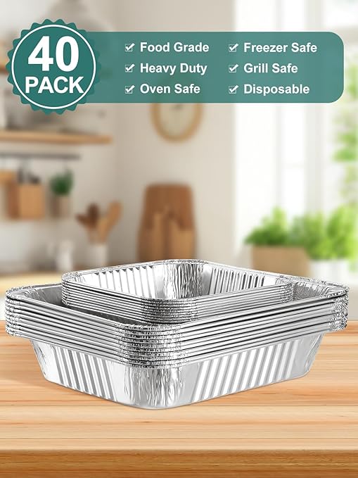 40 Pack Disposable Aluminum Foil Pans Assorted Sizes - Image 3