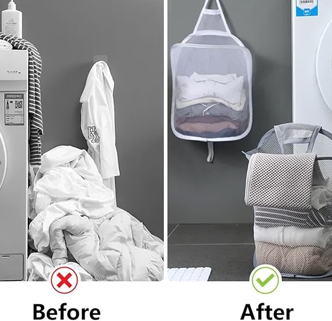 2pcs mesh foldable laundry basket, dirty clothes storage bag basket frame bucket - Image 3