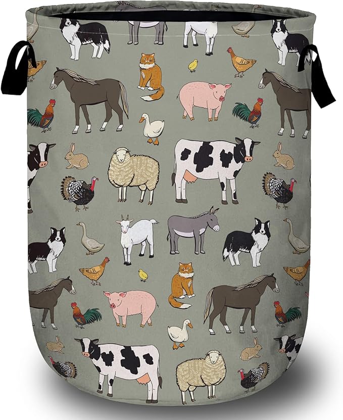 Funny Farm Animal Laundry Basket, Laundry Hamper Collapsible Oxford Cloth by ANTJOO