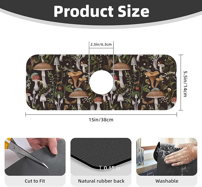 Mushroom Mushrooms Fern Forest Autumn Kitchen Sink Splash Guard Faucet Mat - Image 2