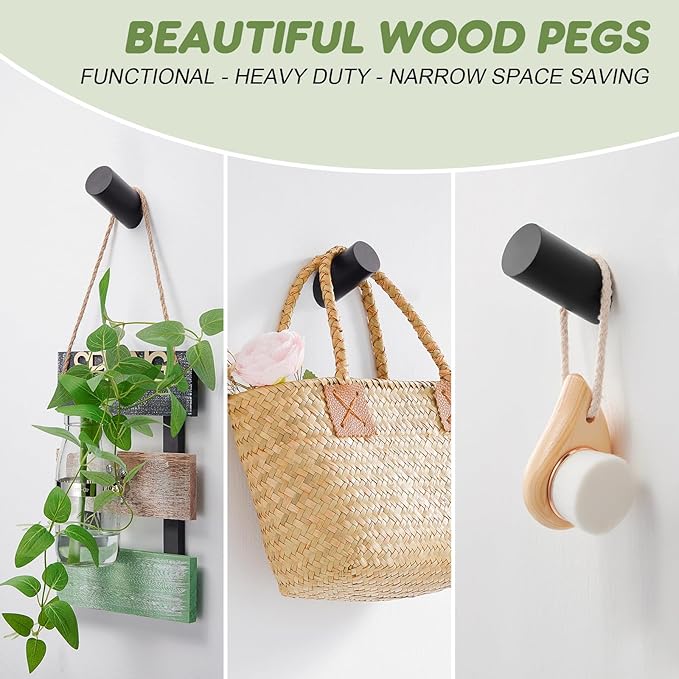 Wood Wall Hooks, 4 Pack Coat Hooks Wall Mounted, Rustic Wooden Heavy Duty Robe - Image 2