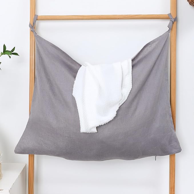 Hanging Linen Laundry Bag, 100% Pure Flax Linen Over The Door Hamper - Image 3