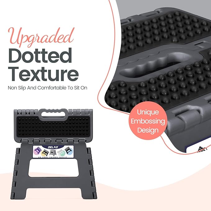 Delxo Folding Step Stool 9 Inch,Non-Slip Foldable Stools for Kids & Adults Up to 300 LBS,Kitchen Collapsible Fold Up Stepping Stool with Dotted 1 Pack,Gray - Image 7