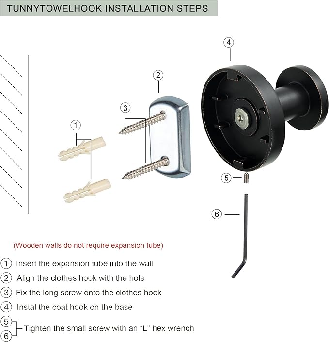TUNNY 5 Pack Round Towel Hooks-Oil-Rubbed Bronze Modern Coat Hooks Shower Towel - Image 4