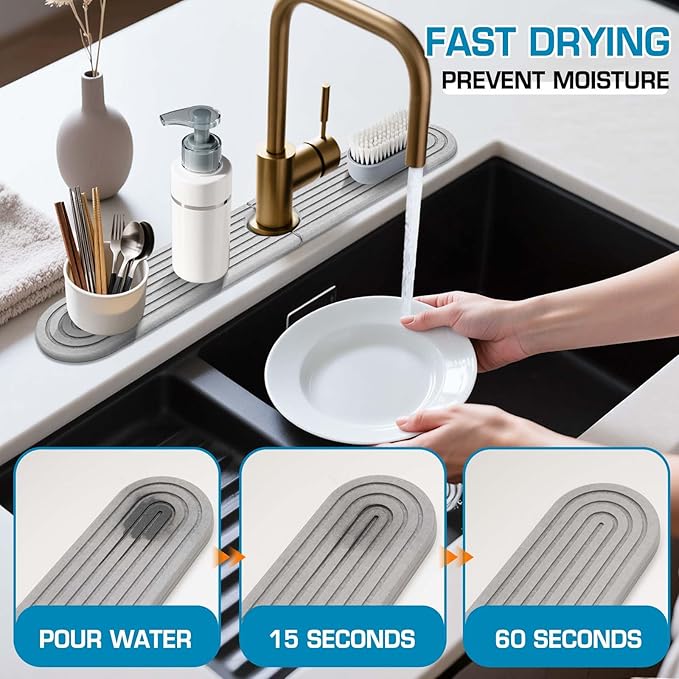 Diatomite Stone Faucet Mat For Kitchen Sink-Absorbent Fast Drying Stone Sink - Image 2