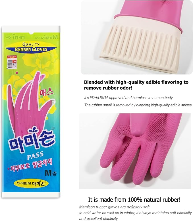 Kitchenware Mamison Quality Rubber Gloves Pink Size M, Waterproof Rubber Gloves - Image 3