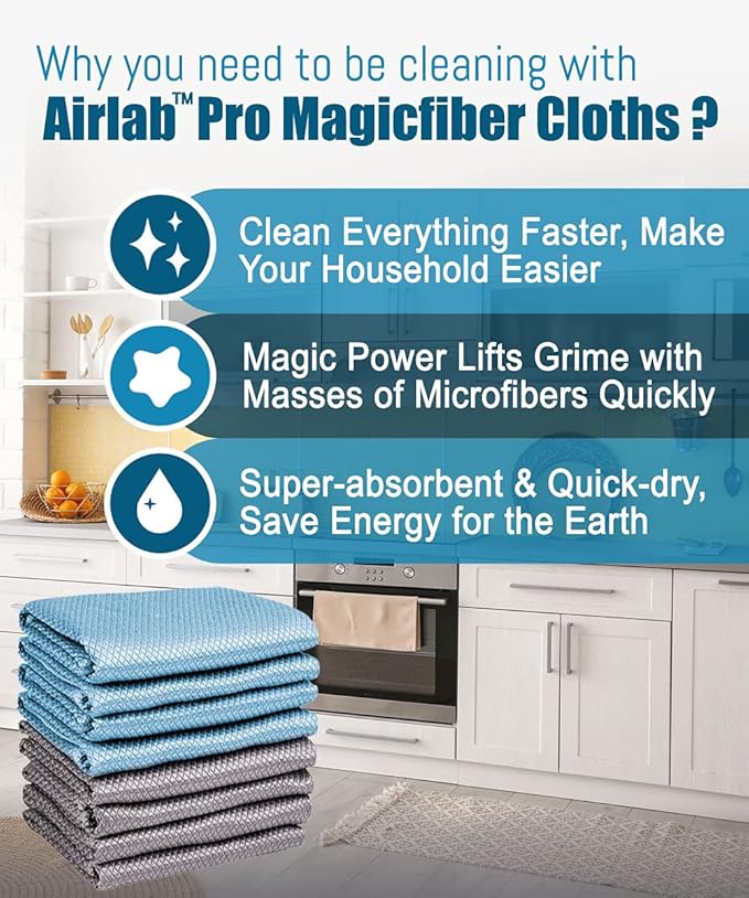 Airlab Streak Free Miracle Cleaning Cloths Easy Clean Nanoscale, Microfiber - Image 2