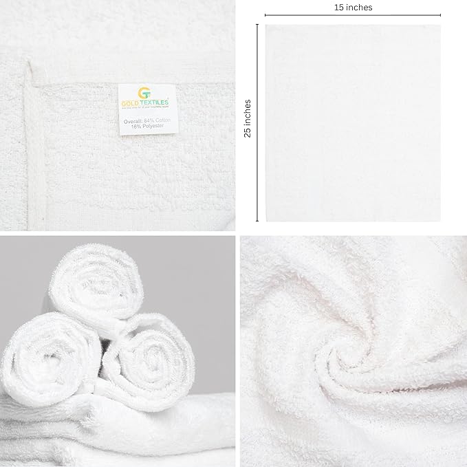 GOLD TEXTILES Bulk Pack 60 Pcs White Economy 15x25 Inches Basic Hand Towel - Image 3