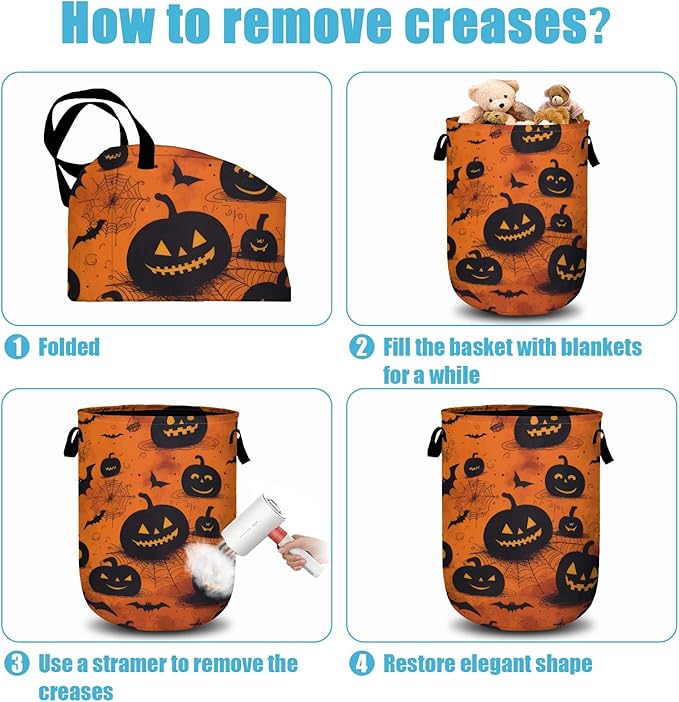 Spooky Pumpkin Laundry Basket, Halloween Laundry Hamper Collapsible Oxford Cloth - Image 5