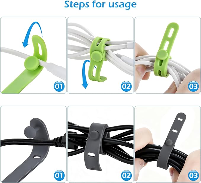 24 Pcs Silicone Cable Ties, Wire Cord Organizer, Cord Ties Reusable Cable - Image 6