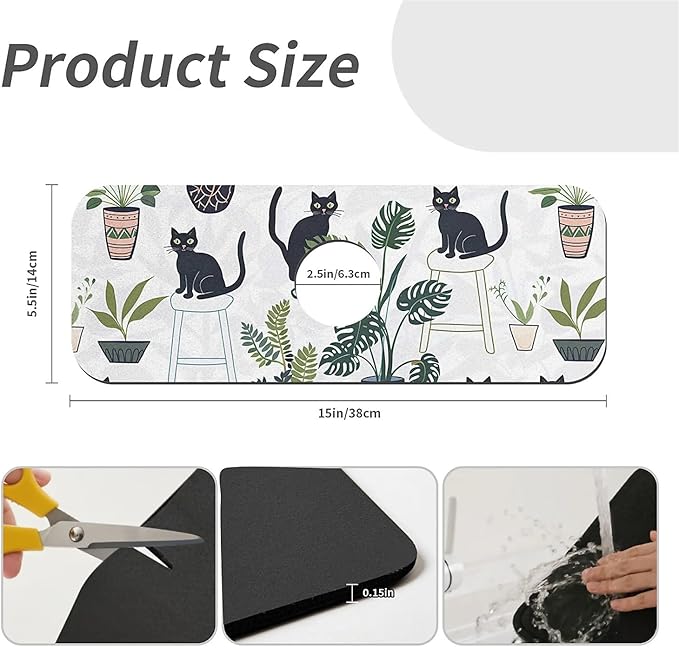 Kitchen Sink Splash Guard，Cats and potted plants Faucet Mat Sink Gadgets-Super - Image 3