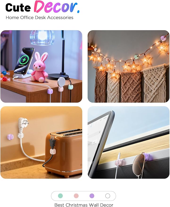 Cable Clips, 8 Pack Cord Holder Cord Organizer Spring Cord Clips Phone Charger - Image 7