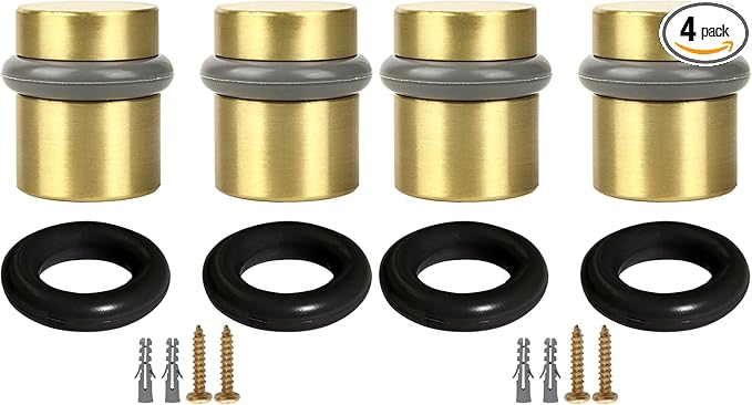 Modern Cylindrical Door Stop – Satin Brass Floor Rubber Bumper by DesignHouse